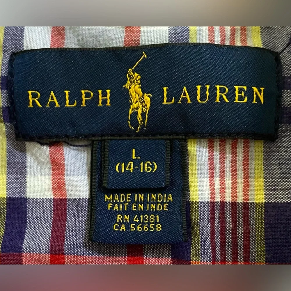 Ralph‎ Lauren Polo Boy’s Sz L (14-16) Plaid Cotton Oxford Short Sleeve Shirt